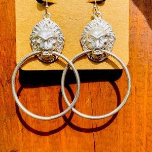Stunning Silver Lion Door Knocker earrings